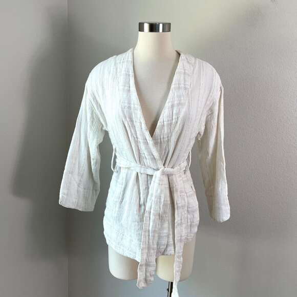 HEI HEI ANTHROPOLOGIE Womens XS Kimono Jacket Metallic Striped Lagenlook - Picture 2 of 13